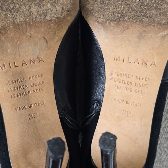 Milana Black Leather Peep Toe Made In Italy Heels - Size 39 - Picture 13 of 16
